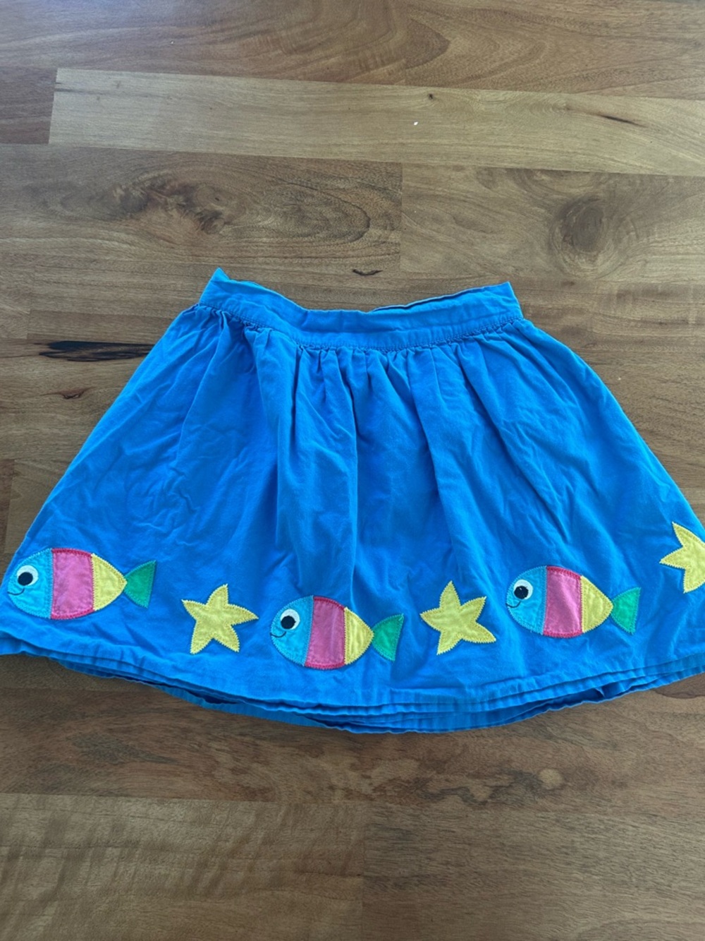 Frugi Bright Blue Elastic Waist Skirt With Fish And Star Appliqués Size 6-7y